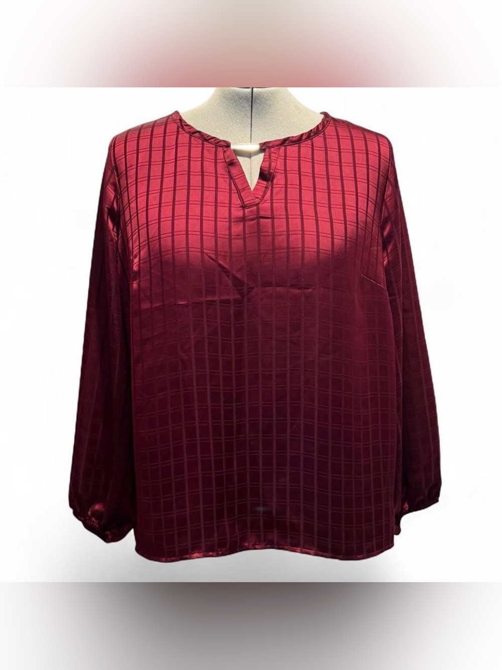 Liz Claiborne Burgundy Windowpane Satin Blouse